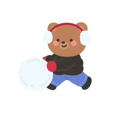 A cute bear push large snowball Ilustração Stock
