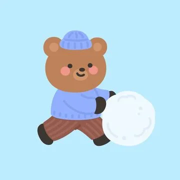 A cute bear pushing a large snowball across the ground Illustrazione stock