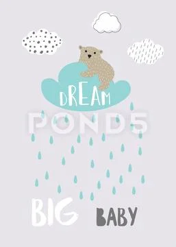 Cute bear on the rainy cloud. Childish vector illustration for t-shirt print Stock Illustration