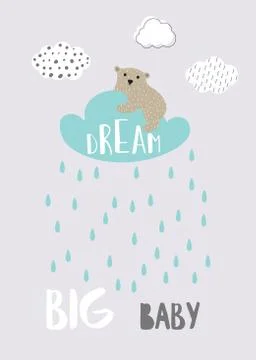 Cute bear on the rainy cloud. Childish vector illustration for t-shirt print Illustrazione stock