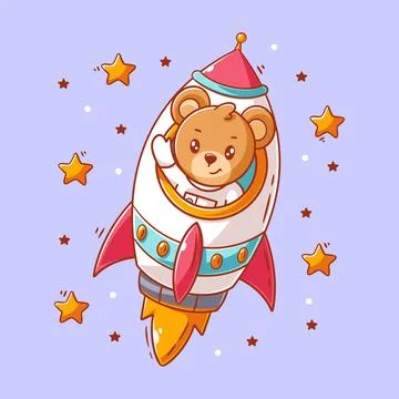 Cute bear is riding a rocket Stock Illustration