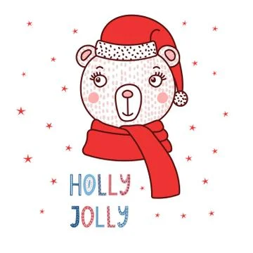 Cute bear in a Santa hat Stock Illustration