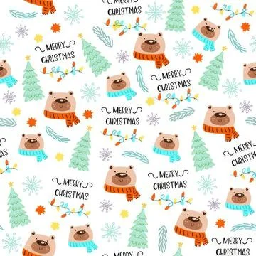 Cute bear with scarf christmas pattern in festive colors Stock Illustration