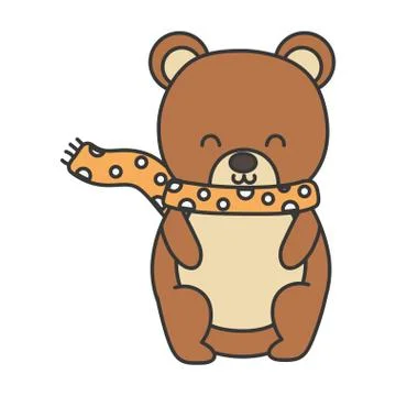 Cute bear with scarf sitting hello autumn 스톡 일러스트