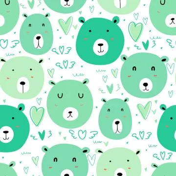 Cute bear seamless pattern background. Vector illustration. Illustrazione stock