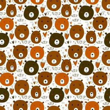 Cute bear seamless pattern background. Vector illustration. Stock Illustration