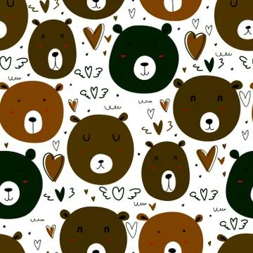 Cute bear seamless pattern background. Vector illustration. Illustrazione stock