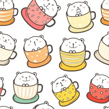 Cute bear seamless pattern background. Vector illustration. イラスト素材