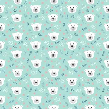 Cute bear Seamless pattern. Cartoon Animals in forest background. Vector illu Stock Illustration