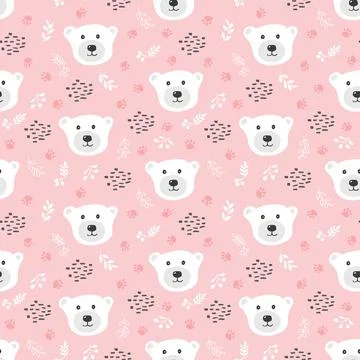 Cute bear Seamless pattern. Cartoon Animals in forest background. Vector illu Stock Illustration