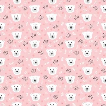 Cute bear Seamless pattern. Cartoon Animals in forest background. Vector illu Stock Illustration