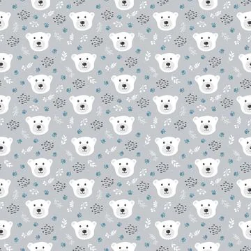 Cute bear Seamless pattern. Cartoon Animals in forest background. Vector illu Stock Illustration