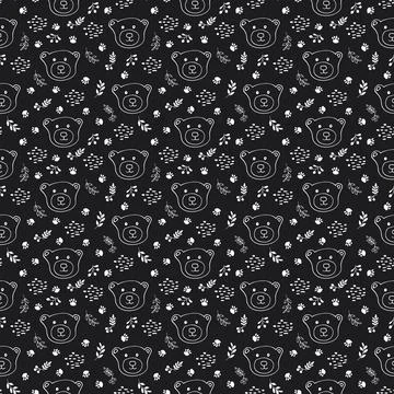 Cute bear Seamless pattern. Cartoon Animals in forest background. Vector illu Stock Illustration