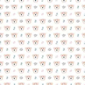 Cute bear Seamless pattern. Cartoon Animals in forest background. Vector illu Stock Illustration