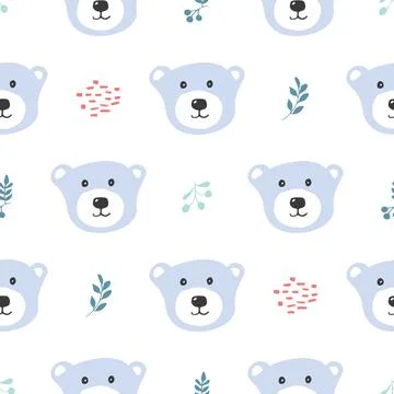 Cute bear Seamless pattern. Cartoon Animals in forest background. Vector illu Stock Illustration