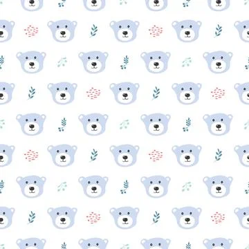 Cute bear Seamless pattern. Cartoon Animals in forest background. Vector illu Stock Illustration