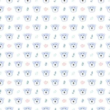 Cute bear Seamless pattern. Cartoon Animals in forest background. Vector illu Stock Illustration