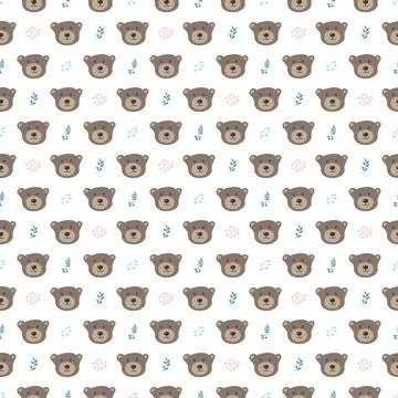 Cute bear Seamless pattern. Cartoon Animals in forest background. Vector illu Stock Illustration