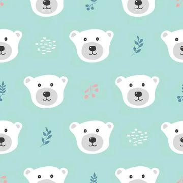 Cute bear Seamless pattern. Cartoon Animals in forest background. Vector illu Stock Illustration