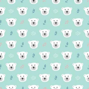 Cute bear Seamless pattern. Cartoon Animals in forest background. Vector illu Stock Illustration