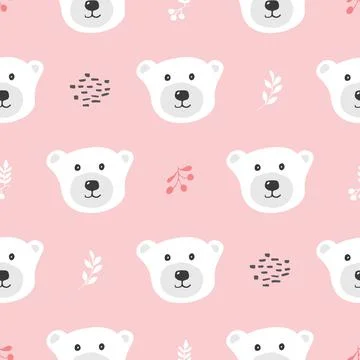 Cute bear Seamless pattern. Cartoon Animals in forest background. Vector illu Stock Illustration
