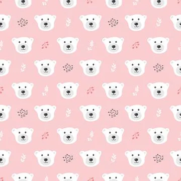 Cute bear Seamless pattern. Cartoon Animals in forest background. Vector illu Illustrazione stock