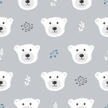 Cute bear Seamless pattern. Cartoon Animals in forest background. Vector illu Illustrazione stock