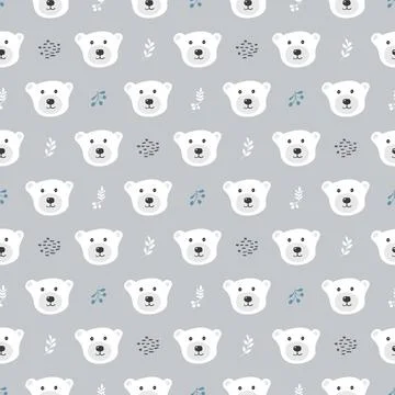 Cute bear Seamless pattern. Cartoon Animals in forest background. Vector illu Stock Illustration