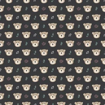 Cute bear Seamless pattern. Cartoon Animals in forest background. Vector illu Stock Illustration