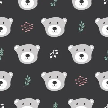 Cute bear Seamless pattern. Cartoon Animals in forest background. Vector illu Stock Illustration