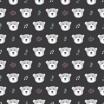 Cute bear Seamless pattern. Cartoon Animals in forest background. Vector illu Illustrazione stock