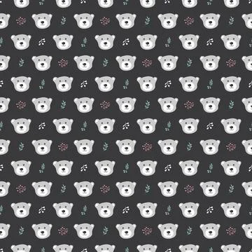 Cute bear Seamless pattern. Cartoon Animals in forest background. Vector illu Stock Illustration