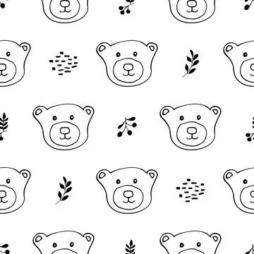 Cute bear Seamless pattern. Cartoon Animals in forest background. Vector illu Stock Illustration