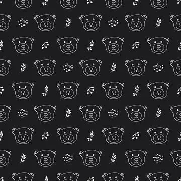 Cute bear Seamless pattern. Cartoon Animals in forest background. Vector illu Stock Illustration