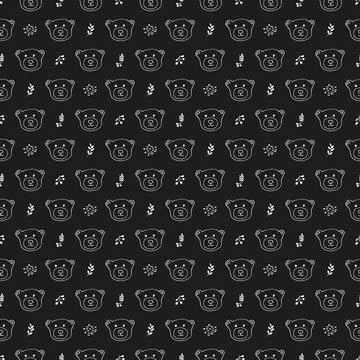 Cute bear Seamless pattern. Cartoon Animals in forest background. Vector illu Stock Illustration