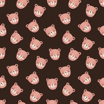 Cute bear seamless pattern design on a dark background in vector style Stockillustratie