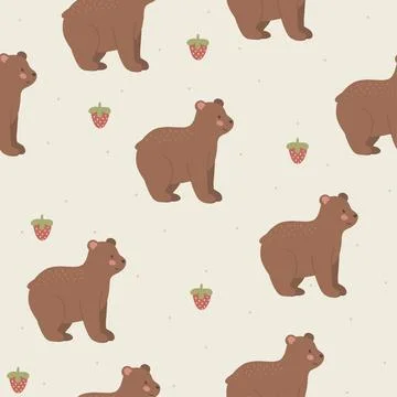 Cute bear seamless pattern hand drawn cute kids background vintage retro pallete Illustrazione stock