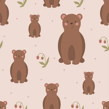 Cute bear seamless pattern hand drawn cute kids background vintage retro pallete Illustrazione stock