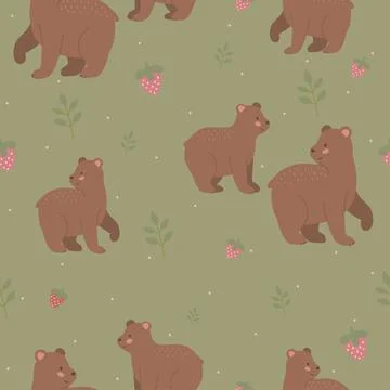 Cute bear seamless pattern hand drawn cute kids background vintage retro pallete Illustrazione stock