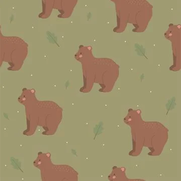 Cute bear seamless pattern hand drawn cute kids background vintage retro pallete Stock Illustration