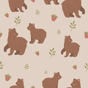 Cute bear seamless pattern hand drawn cute kids background vintage retro pallete Illustrazione stock