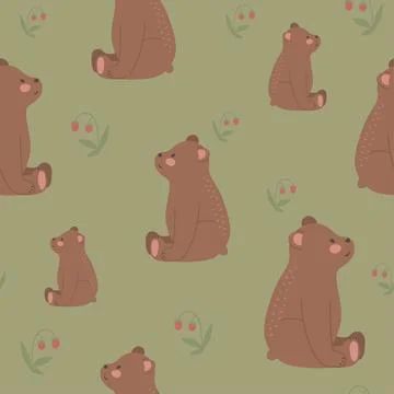 Cute bear seamless pattern hand drawn cute kids background vintage retro pallete Illustrazione stock
