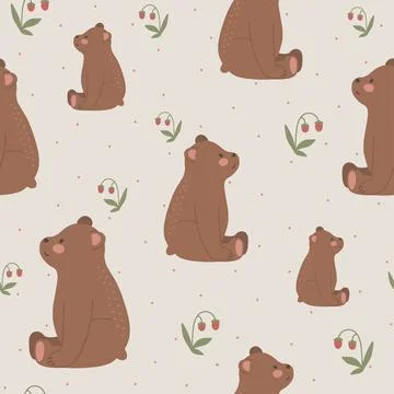 Cute bear seamless pattern hand drawn cute kids background vintage retro pallete Illustrazione stock