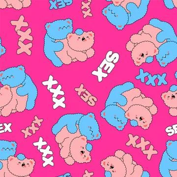 Cute bear sex poses pattern seamless. Sex and teddy bear Couple in love bac.. Stock Illustration