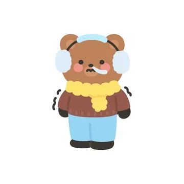 A cute bear shivering in cold winter Stock Illustration