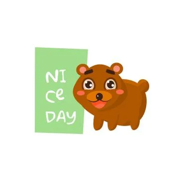 Cute bear with a sign for text Stock Illustration