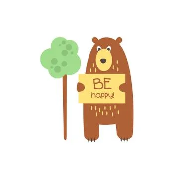 Cute bear with a sign for text 스톡 일러스트