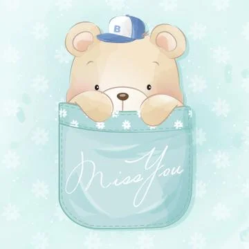 Cute bear sitting inside the pocket illustration Stock Illustration