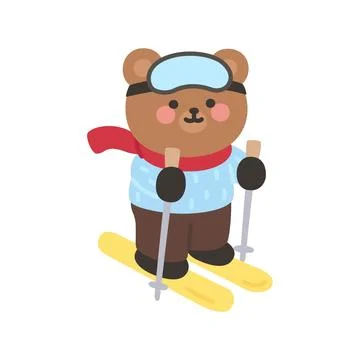A cute bear skiing forward confidently Stock Illustration