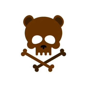 Cute bear skull with bones. Honey bear  good skeletons head, kind. Logo, embl Stock Illustration
